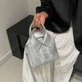 Unique silver shirt-shaped crossbody bag with metallic pleats and buckle details - Silver