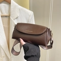 Dark brown retro rectangle crossbody bag with patterned wide strap and gold hardware - Coffee (No Pendant)