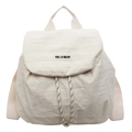 Zaino minimalista in nylon beige con chiusura a coulisse e grande patta superiore - Bianco