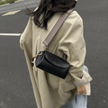 Retro black cylinder crossbody bag with wide geometric patterned strap and gold accents - Black (With Charm)