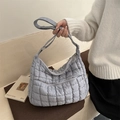 Light blue quilted puffer cloud bag with adjustable strap and diamond texture - Gray