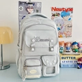 Zaino funzionale grigio chiaro multi-tasca in stile preppy giapponese per studenti e scuola - Senza Ciondolo / Grigio