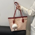 Sac cabas rose avec anses rouges et un adorable porte-clés nuage en peluche blanc - Rose (Avec Pendentif Nuage)