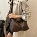 Sac fourre-tout rétro marron foncé en similicuir souple à grande capacité pour femme - café