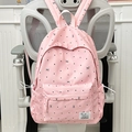 Pink polka dot backpack with bow pattern and spacious front pocket for students - Pink Without Pendant