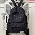 Black casual backpack with white polka dot patterns and a delicate bow detail - Black without Pendant