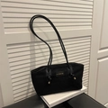 Minimalist black faux suede tote bag with knotted handles and fashion label for women - No Pendant / Black