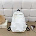 Minimalist beige nylon backpack for women featuring large capacity for daily commuting - White
