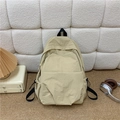 Minimalist light khaki nylon backpack with black drawstring side pockets for travel - Khaki