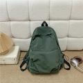 Minimalist large-capacity dark green nylon backpack with drawstring sides and stylish design - Green