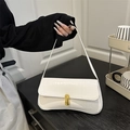 Chic white baguette shoulder bag with crocodile texture and gold horseshoe buckle - White
