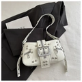 Chic milky white Y2K crossbody bag with silver studs and metal buckle detail - White