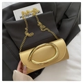 Champagne gold evening clutch bag with oval metal handle and chain strap for women - Gold