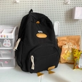 Cute black corduroy backpack with yellow duck design for students and daily travel - Black