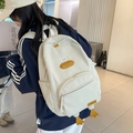 Cute white corduroy backpack with 3D yellow duck design for students and casual travel - White