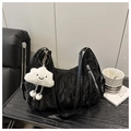 Minimalist black pleated tote bag with cloud charm and metallic zipper details - With Cloud Charm / Black