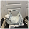 Light green nylon crescent tote with cloud charm and ruffled texture design - With Cloud Charm / Green