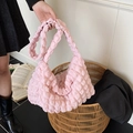 Pink pleated cloud tote bag featuring a textured bubble design and long shoulder strap - Light Pink