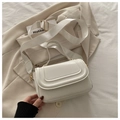 Minimalist creamy white square crossbody bag with unique layered stitching and wide strap - White