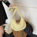 Light yellow quilted bubble tote bag with ruched texture and wide shoulder strap - Yellow