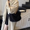 Chic black quilted puff cloud bag with bubble pleated texture for daily commuting fashion - Black