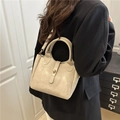 Elegant beige bucket bag with pleated texture and gold hardware for women - Beige