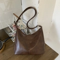 Brown vintage faux leather tote bag with lychee texture and adjustable strap - Brown