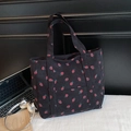 Sac fourre-tout en velours côtelé noir à imprimé fraises rouges avec grande poche - Noir