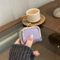 Mini purple lychee leather kiss-lock jewelry pouch for rings and necklaces - Purple