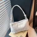 Minimalist white corduroy underarm bag with unique knot shoulder strap detail - White