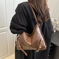 Brown vintage large capacity faux leather tote bag with decorative scarf on shoulder - Brown No Pendant