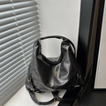 Minimalist black soft leather tote bag with gold ring buckle and adjustable strap - Black without Pendant