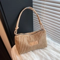 Retro minimalist beige corduroy underarm bag with knotted shoulder strap detail - Khaki