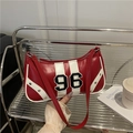 Borsa bowling sottobraccio rossa e bianca con ricamo 96 e borchie argento - Rosso