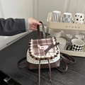 Mini plaid canvas backpack with star print, ruffles, and cherry label detail - Brown