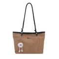 Grand sac fourre-tout kaki texturé avec anses noires et pendentif en peluche - Avec Pendentif / Kaki