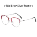 Fashionable red browline glasses with silver metal frame and slim temples for students - Silver Wine Red (16001)