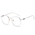Polygonal silver metal glasses frame with detailed cross star engravings on temples - Silver Frame (61043)
