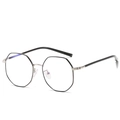 Octagonal silver metal frame glasses with black temple tips and blue light lenses - Black Silver (61040)