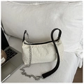 Detail of white cloud-shaped nylon shoulder bag with silver chain and leather strap - White