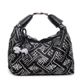 Elegante borsa a mano nera con ricami floreali argento e motivi tradizionali - Nero
