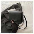 Minimalist black square flap crossbody bag with three embossed bear patterns and white logo - Black