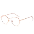 Classic round oversized rose gold metal glasses frame with clear temple tips and nose pads - Gold Point Pink (61032)