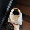 Sac à main argenté de style chinois avec motifs jacquard et pendentif perlé - Blanc Cassé