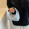 Sac à bandoulière bleu clair brodé de motifs chinois avec détail de nœud élégant - Bleu