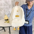 Off-white duck cartoon backpack for girls with cute yellow beak and 3D feet features - White