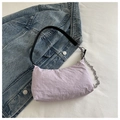 Minimalist light purple nylon shoulder bag with black strap and silver chain detail - Purple