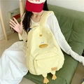 Cute yellow cartoon duck backpack for students featuring 3D duck feet and nylon material - Yellow