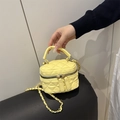 Chic quilted mini box bag in bright yellow with leather handle and gold chain strap - Yellow