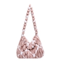Borsa tote in peluche a macchie rosa e bianche con manico a pompon per donna - Rosa